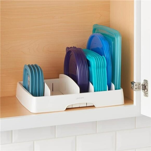 Adjustable Food Container Lid Organizer for Kitchen Cabinet Storage Large - Picture 3 of 7
